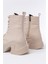 Bej Yüksek Tabanlı Bağcıklı Fermuarlı Günlük Kadın Bot Bayan BOTFZ-2550 3