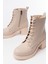 Bej Bağcıklı Fermuarlı Kalın Topuklu Günlük Kadın Bot Bayan BOT5109-30 3