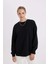 Okula Dönüş Oversize Geniş Kalıp Bisiklet Yaka Basic Düz Kalın Sweatshirt Black 3