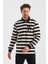 Polo Yaka Nakış Aplikeli Çizgili Regular Fit Sweatshırt (WK25214) 2