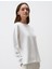 Beyaz Bisiklet Yaka Uzun Kollu Oversize Sweatshirt 4