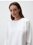 Beyaz Bisiklet Yaka Uzun Kollu Oversize Sweatshirt 5