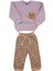 Lila Kahve Kedi Nakışlı Leopar Desenli 3 Ip 2'li Kız Bebek Takım - 1014923 1