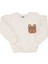 Beyaz Kahve Kedi Nakışlı Leopar Desenli 3 Ip 2'li Kız Bebek Takım - 1014921 2