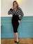 Uzun Kollu Kruvaze Yaka Çizgi Desenli Kısa Triko Elbise 1