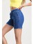 2080 Kadın Püsküllü Paça Jeans Denim Kot Şort Koyu Mavi 3