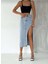 2094 Kadın Likrasız Yandan Yırtmaçlı Jeans Kot Denim Etek 4