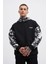 Erkek Graffiti Printed Siyah Hoodie 1