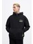 Erkek Printed Patchwork Siyah Hoodie 2