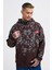 Erkek Splash Printed Koyu Kahve Hoodie 2