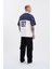 Erkek 19 Nakışlı Oversize Polo Yaka Ekru Lacivert Tişört 4