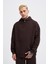 Erkek Basic Diyagonel Koyu Kahve Hoodie 2