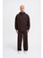 Erkek Basic Diyagonel Koyu Kahve Hoodie 4