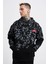 Erkek Splash Printed Siyah Hoodie 1