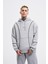 Erkek Printed And Piped Gri Melanj Hoodie 1
