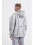 Erkek Printed And Piped Gri Melanj Hoodie 4
