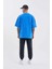 Unisex Luxury Basic Yıkamalı Oversize Mavi Spotted Tişört 5