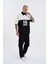 Erkek 19 Nakışlı Oversize Polo Yaka Siyah Ekru Tişört 4