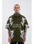 Erkek Aesthetic Flower Baskılı Haki Polo Yaka Tişört 1