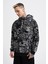 Erkek Paisley Pattern Printed Siyah Hoodie 1