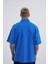 Erkek Contrast Piping Baskılı Oversize Mavi Polo Yaka Tişört 2