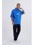 Erkek Contrast Piping Baskılı Oversize Mavi Polo Yaka Tişört 3