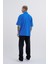 Erkek Contrast Piping Baskılı Oversize Mavi Polo Yaka Tişört 4