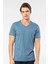 2170 Erkek Modal Pamuk V Yaka Kısa Kollu T-Shirt-Indigo 1