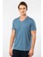 2170 Erkek Modal Pamuk V Yaka Kısa Kollu T-Shirt-Indigo 2