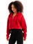 Crop Kapüşonlu Fermuarlı Kanguru Cepli Şardonlu Hoodie Kırmızı Kadın Sweatshirt - Lumen 2