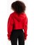 Crop Kapüşonlu Fermuarlı Kanguru Cepli Şardonlu Hoodie Kırmızı Kadın Sweatshirt - Lumen 4