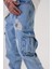 Erkek Baggy Kargo Mavi Jean 2