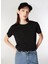 Bisiklet Yaka Nakışlı Siyah Kadın T-Shirt M4WL-TST-1903 1