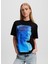 Yuvarlak Yaka Baskılı Siyah Kadın T-Shirt 246J1707 2