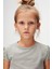 Gri Basic Kız Çocuk Sıfır Yaka Karpuz Kol Tişört 4