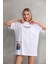 Unisex Bisiklet Yaka Baskılı Oversize T-Shirt - Beyaz 1