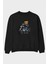 Teddy Bear En Route Ön Baskılı Siyah Oversize Sweatshirt Erkek Kadın Bisiklet Yaka 1
