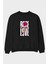 Rose Love Ön Baskılı Siyah Oversize Sweatshirt Erkek Kadın Bisiklet Yaka 1