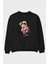 Teddy Bear Racer Ön Baskılı Siyah Oversize Sweatshirt Erkek Kadın Bisiklet Yaka 1