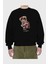 Teddy Bear Racer Ön Baskılı Siyah Oversize Sweatshirt Erkek Kadın Bisiklet Yaka 2