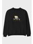 Teddy Bear Big Deal Ön Baskılı Siyah Oversize Sweatshirt Erkek Kadın Bisiklet Yaka 1