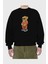 Teddy Bear Kodes Ön Baskılı Siyah Oversize Sweatshirt Erkek Kadın Bisiklet Yaka 2