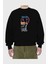 Put On Smile Bear Ön Baskılı Siyah Oversize Sweatshirt Erkek Kadın Bisiklet Yaka 2