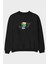 Teddy Bear Joy Ön Baskılı Siyah Oversize Sweatshirt Erkek Kadın Bisiklet Yaka 1