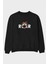 Teddy Bear Roar Ön Baskılı Siyah Oversize Sweatshirt Erkek Kadın Bisiklet Yaka 1