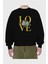Love Flower Ön Baskılı Siyah Oversize Sweatshirt Erkek Kadın Bisiklet Yaka 2