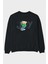Teddy Bear Joy Arka Baskılı Siyah Oversize Sweatshirt Erkek Kadın Bisiklet Yaka 1