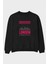 London Ön Baskılı Siyah Oversize Sweatshirt Erkek Kadın Bisiklet Yaka 1