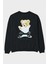 Teddy Bear Kung Fu Arka Baskılı Siyah Oversize Sweatshirt Erkek Kadın Bisiklet Yaka 1