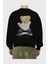 Teddy Bear Kung Fu Arka Baskılı Siyah Oversize Sweatshirt Erkek Kadın Bisiklet Yaka 2
